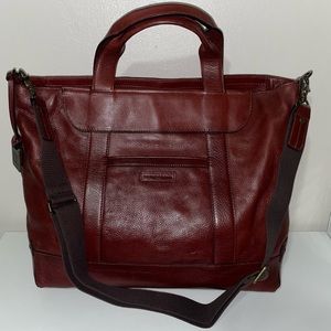 Deep red frye bag handle for shoulder 5.5 , 18” wide, 14 tall , 7.5 deep.